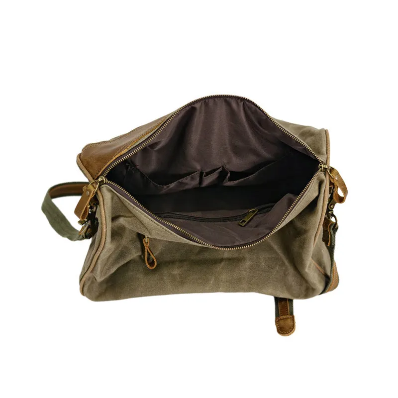 Waxed Canvas Messenger Bag Full Grain Leather And Canvas Crossbody Bag Canvas Shoulder Bag Gift for Men Him