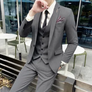 West Louis™ 3 Pieces Set Casual Stripe Business Groom Suit