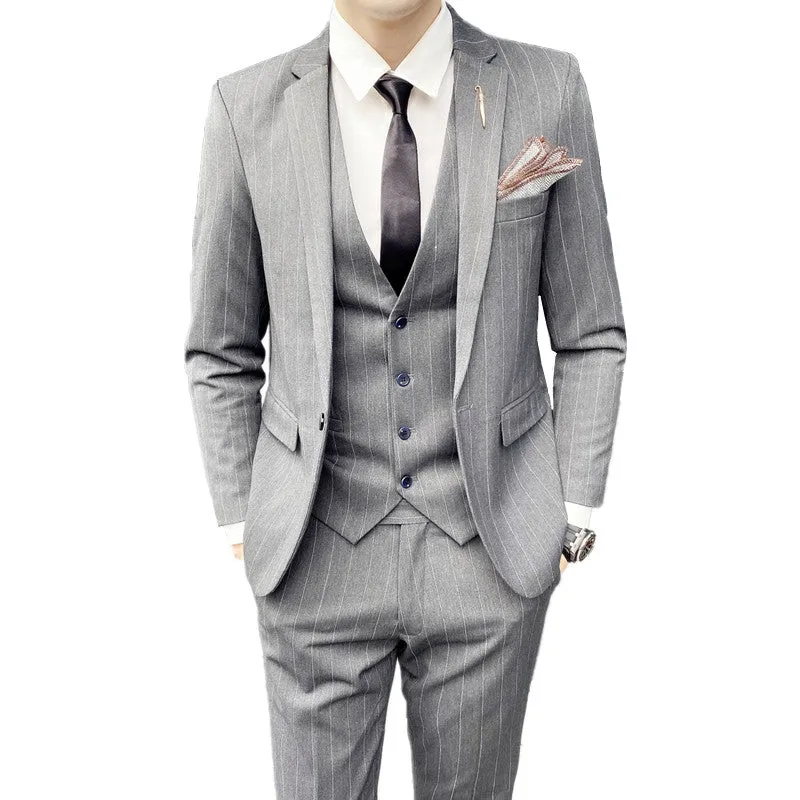 West Louis™ 3 Pieces Set Casual Stripe Business Groom Suit