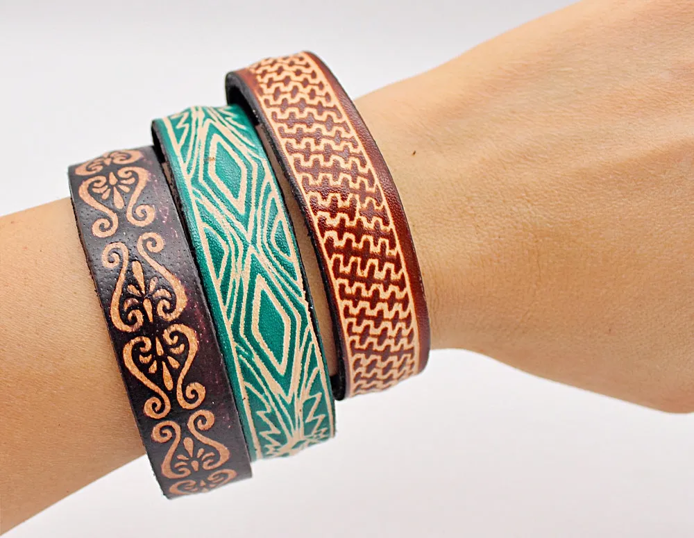 Western Hand Stamped leather bracelet cuff(12 pack/ $6 ea.)