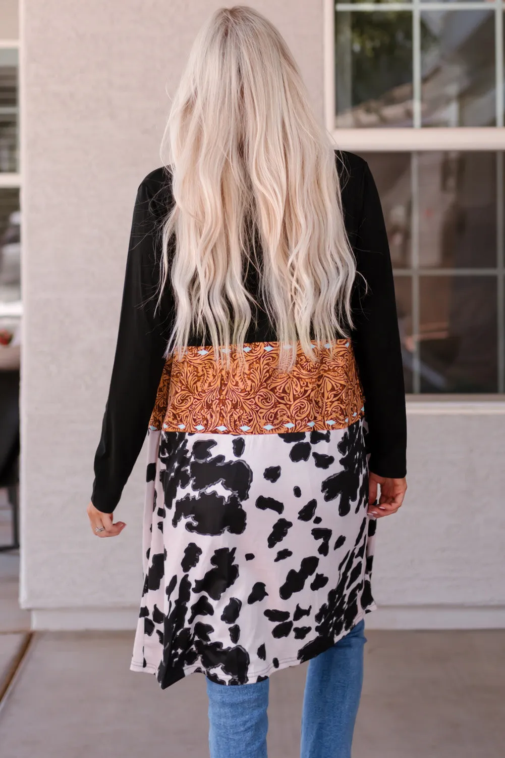 Western Pattern Open Front Cardigan