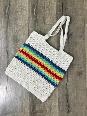White & Rainbow Crochet Shoulder Bag