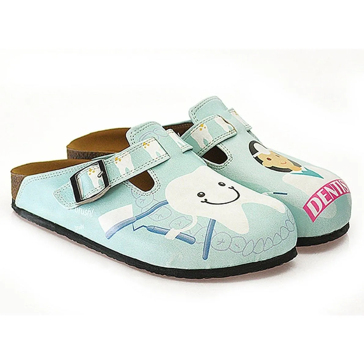 White and Light Blue Colored Dentist Patterned Clogs - WCAL329