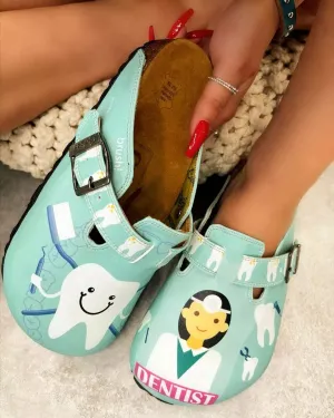White and Light Blue Colored Dentist Patterned Clogs - WCAL329