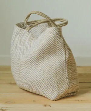 White Herringbone Jute Shopper