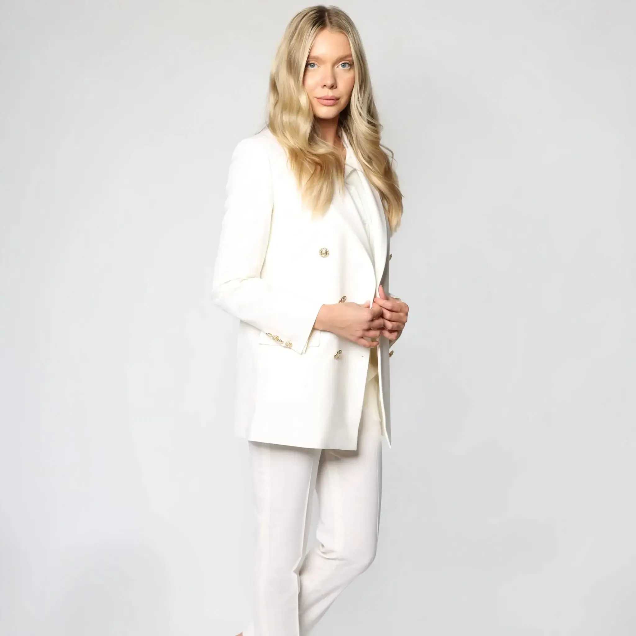 White Italian Double Breasted Wool Women's Blazer