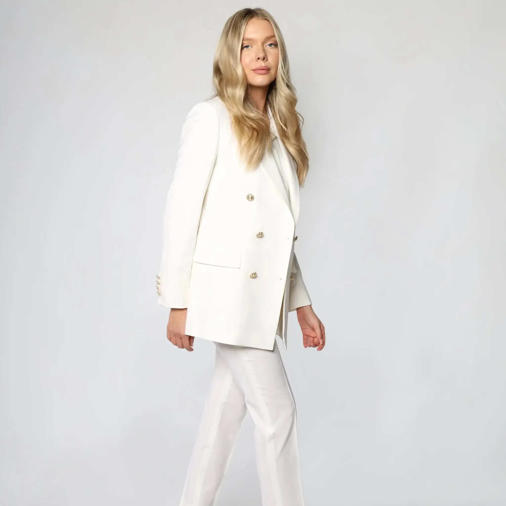 White Italian Double Breasted Wool Women's Blazer