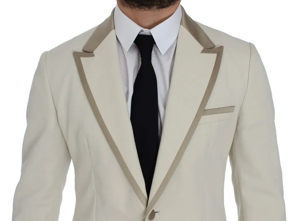 White Silver Slim Fit Cotton Linen Blazer