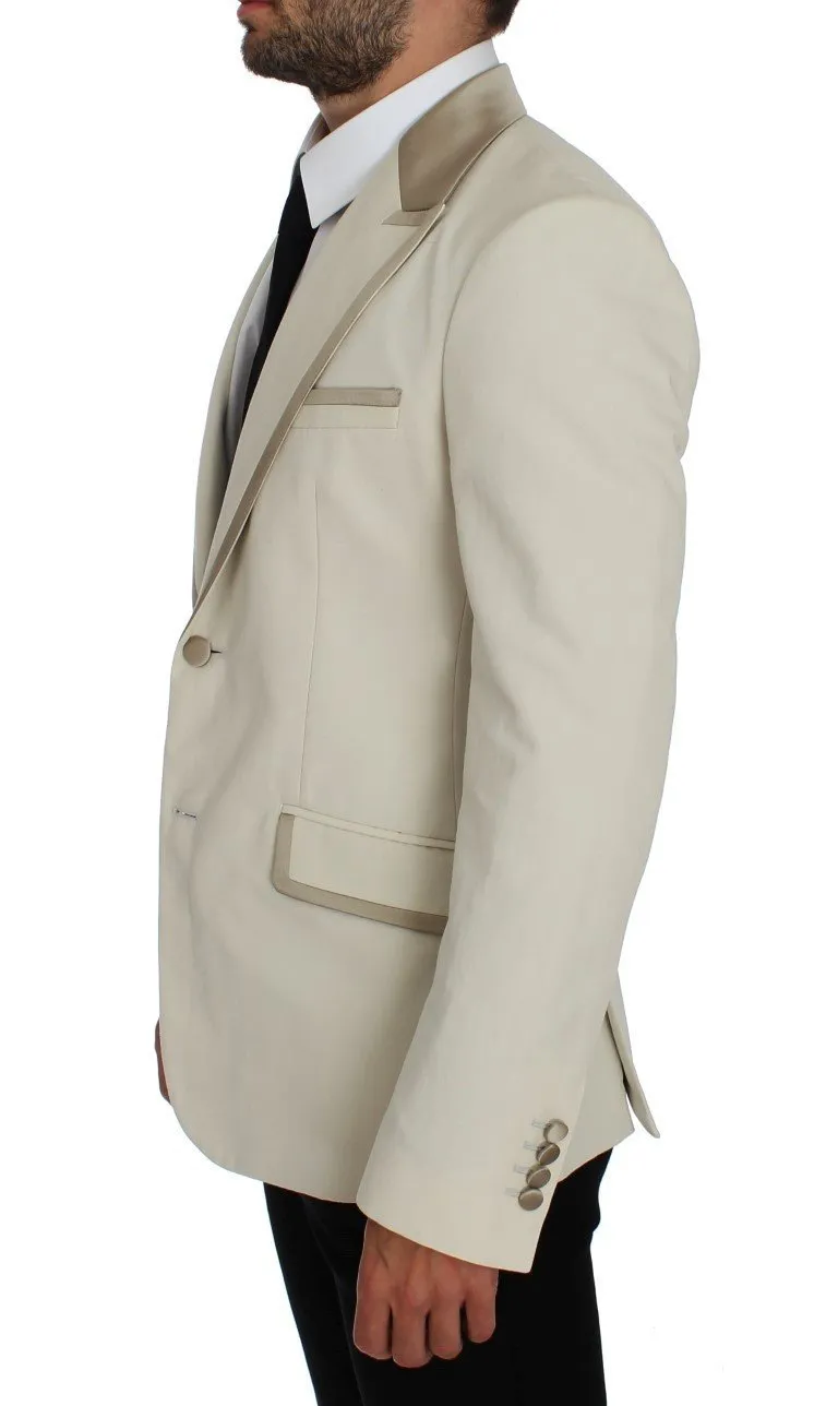 White Silver Slim Fit Cotton Linen Blazer