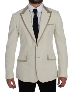 White Silver Slim Fit Cotton Linen Blazer