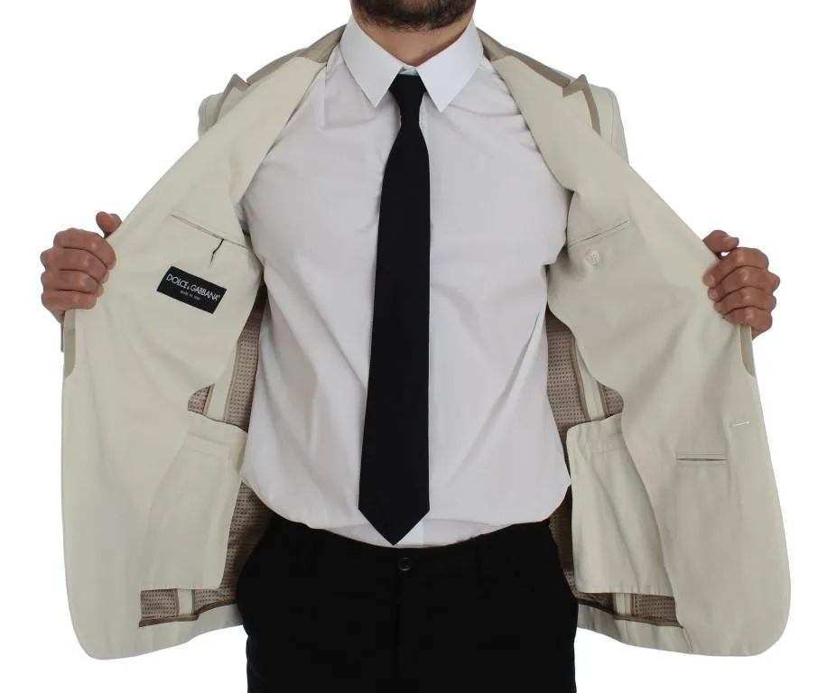 White Silver Slim Fit Cotton Linen Blazer