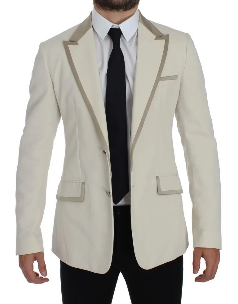 White Silver Slim Fit Cotton Linen Blazer