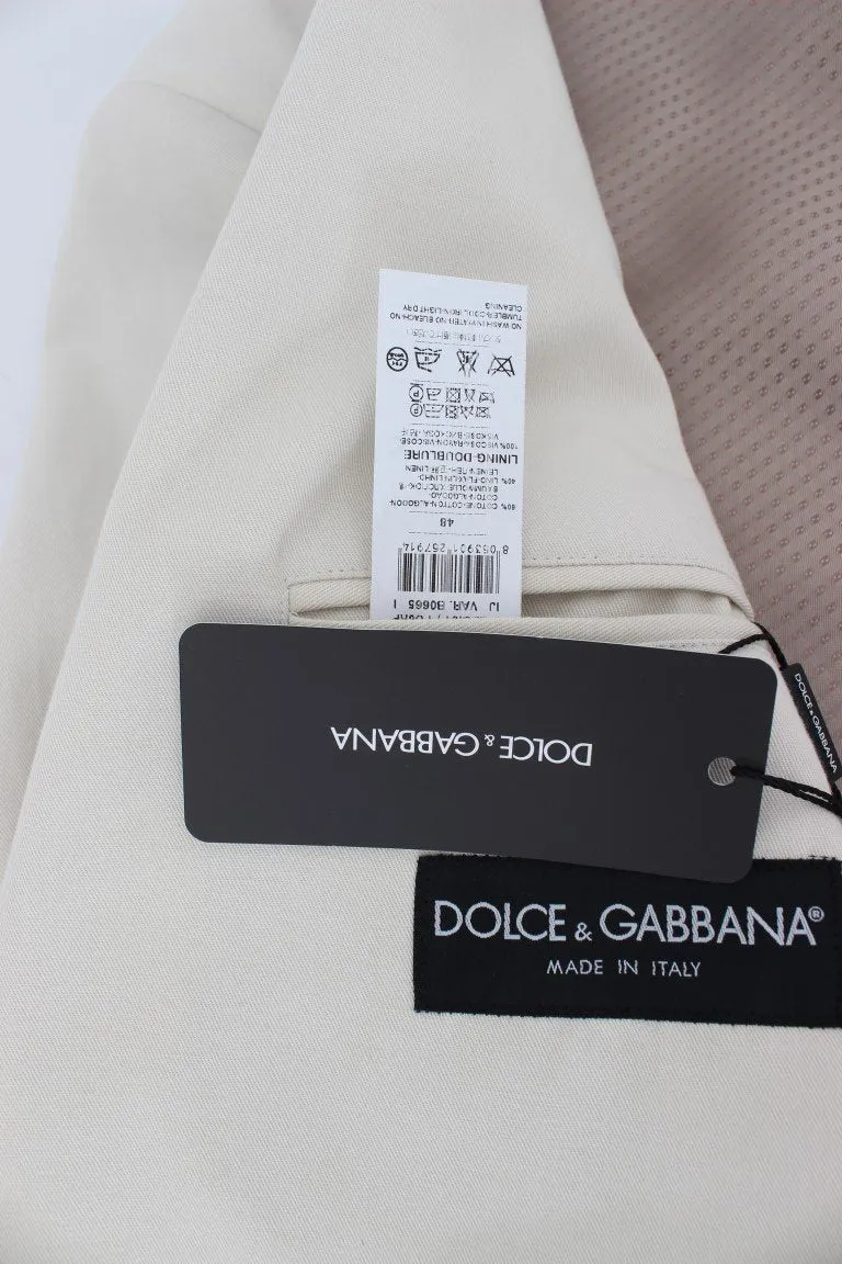 White Silver Slim Fit Cotton Linen Blazer