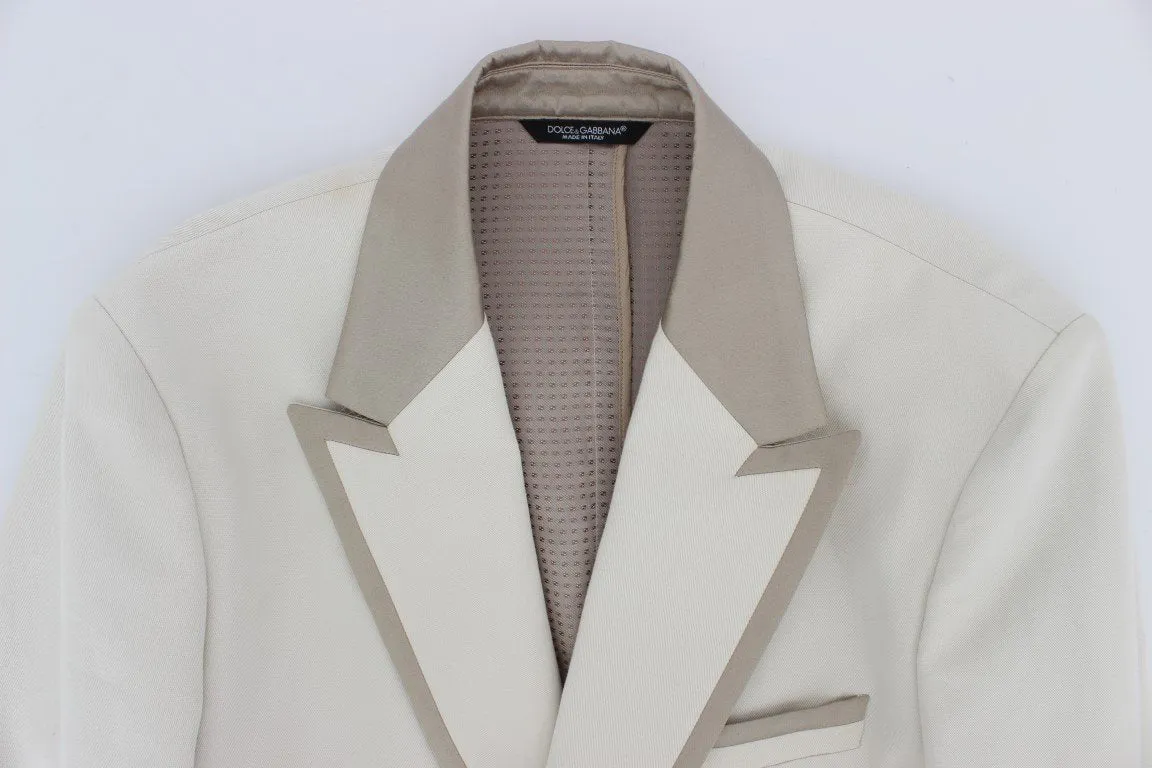 White Silver Slim Fit Cotton Linen Blazer