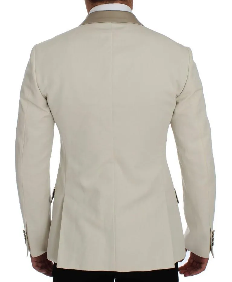 White Silver Slim Fit Cotton Linen Blazer