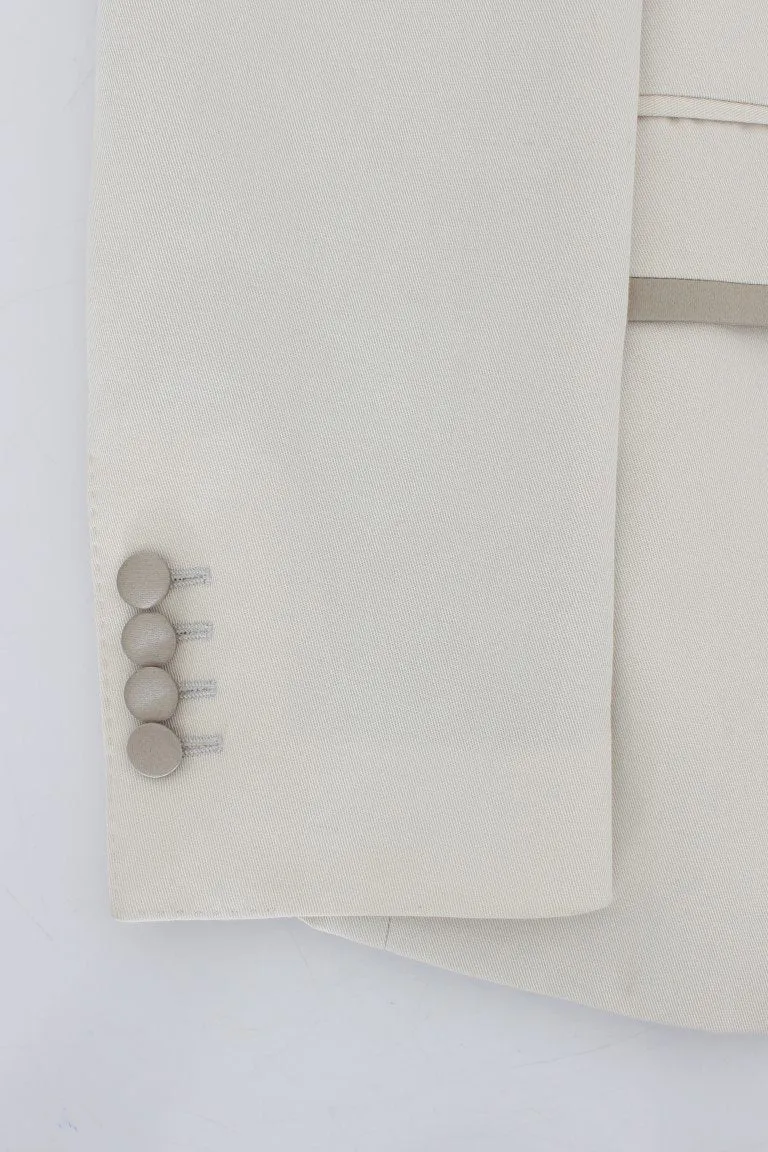 White Silver Slim Fit Cotton Linen Blazer