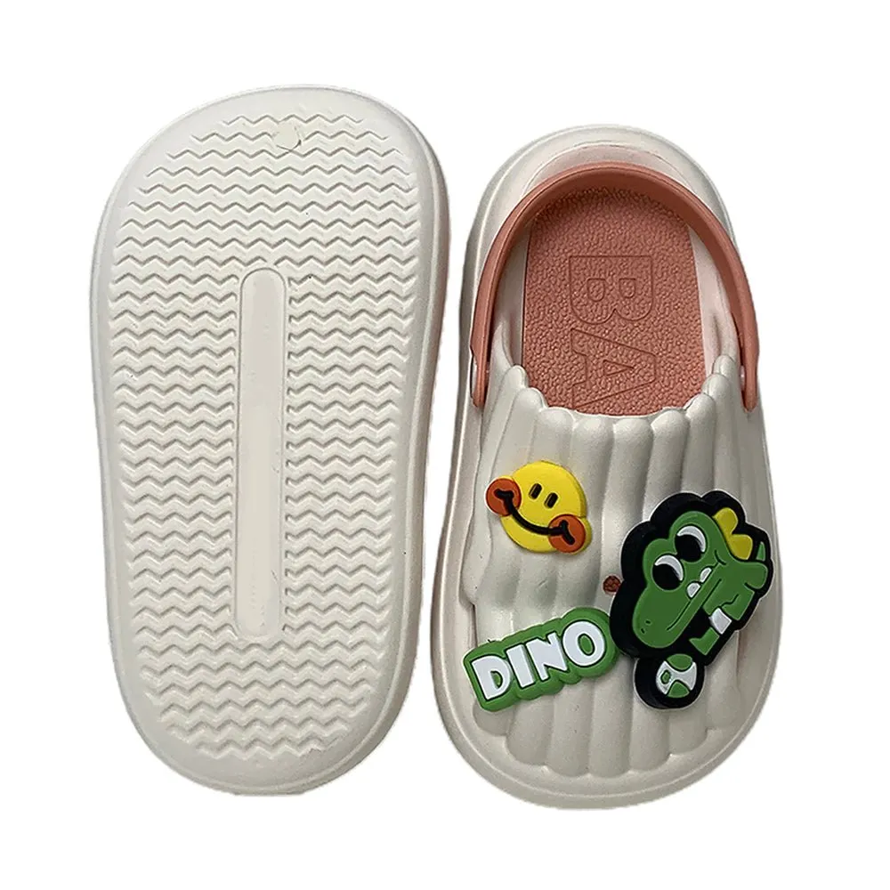White Smilie Dino Slip on Clogs, Summer/Monsoon all season Footwear for Toddlers & Kids