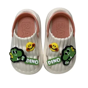 White Smilie Dino Slip on Clogs, Summer/Monsoon all season Footwear for Toddlers & Kids