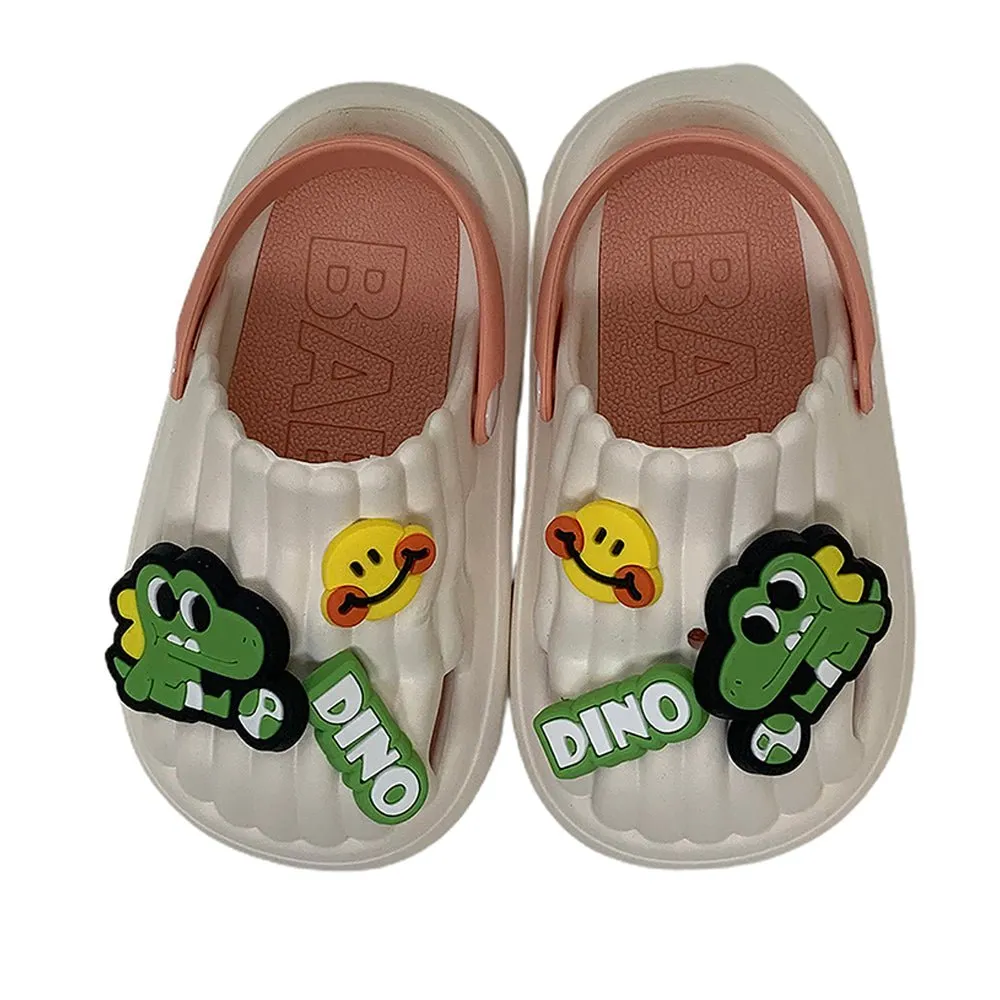 White Smilie Dino Slip on Clogs, Summer/Monsoon all season Footwear for Toddlers & Kids