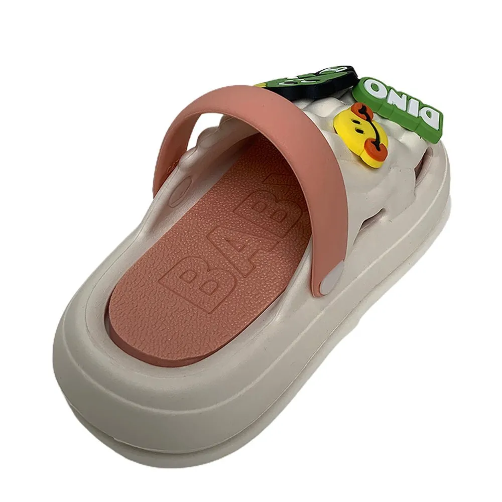 White Smilie Dino Slip on Clogs, Summer/Monsoon all season Footwear for Toddlers & Kids