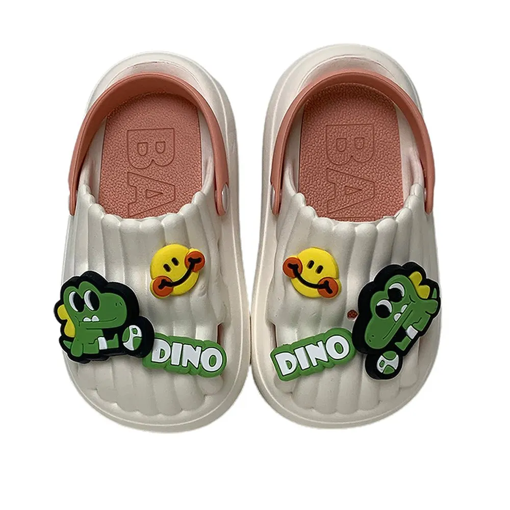 White Smilie Dino Slip on Clogs, Summer/Monsoon all season Footwear for Toddlers & Kids