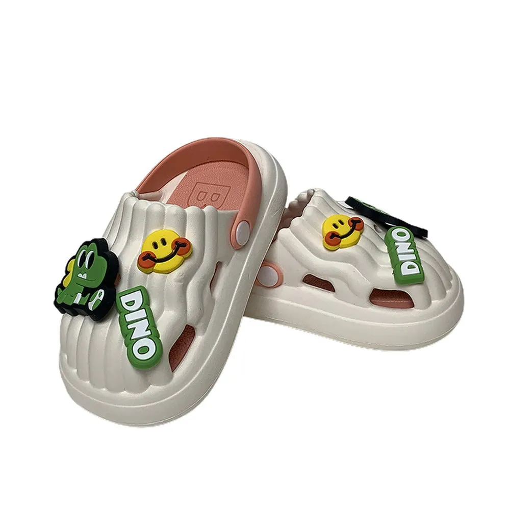 White Smilie Dino Slip on Clogs, Summer/Monsoon all season Footwear for Toddlers & Kids