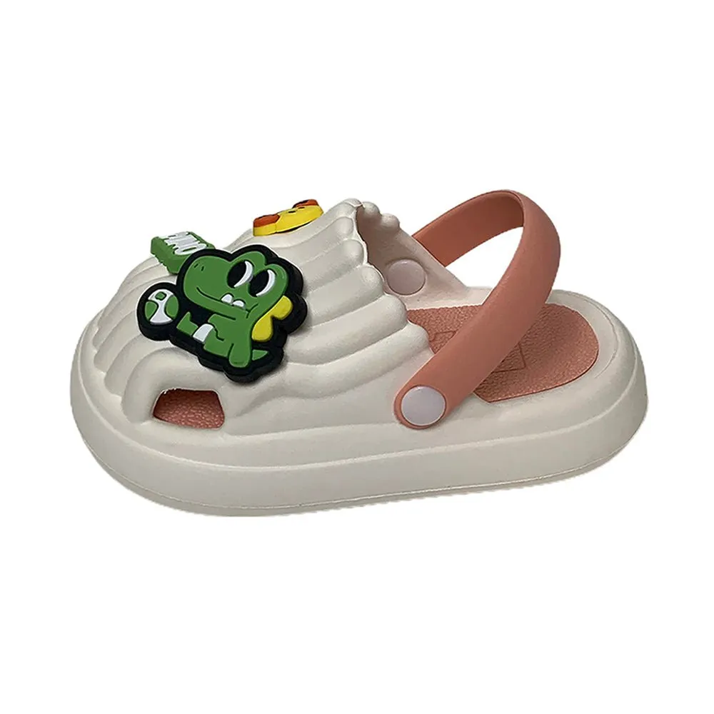 White Smilie Dino Slip on Clogs, Summer/Monsoon all season Footwear for Toddlers & Kids