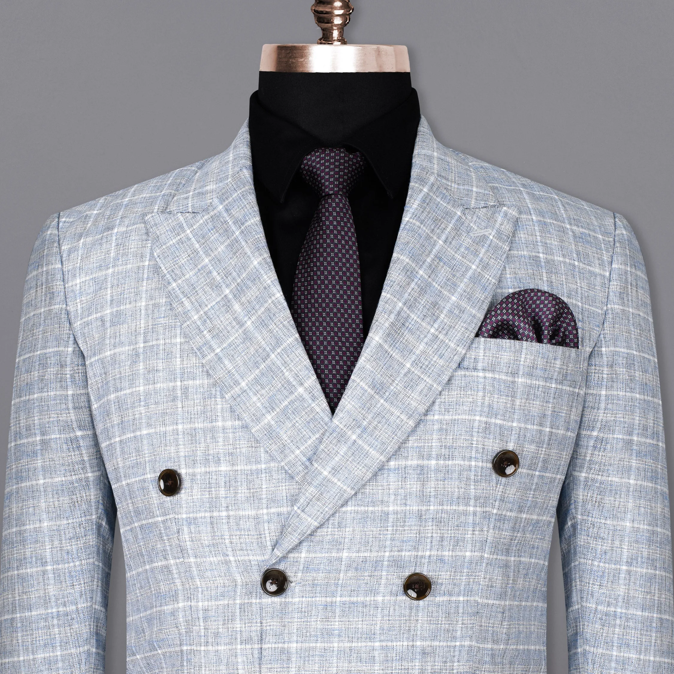 Wild Blue Yonder Windowpane Double Breasted Wool Rich Blazer