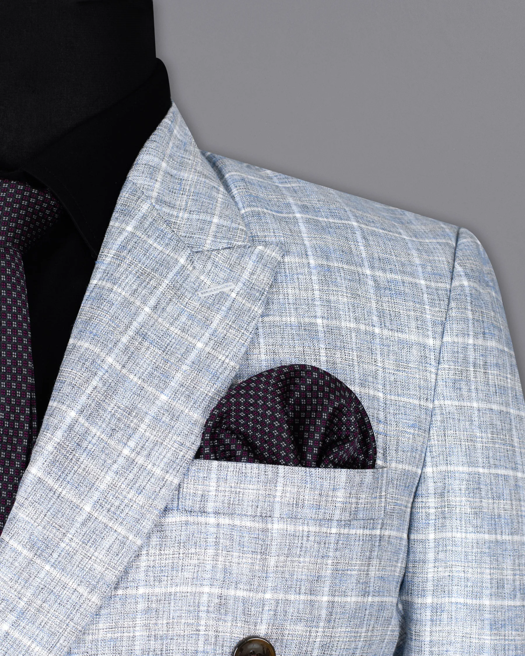 Wild Blue Yonder Windowpane Double Breasted Wool Rich Blazer