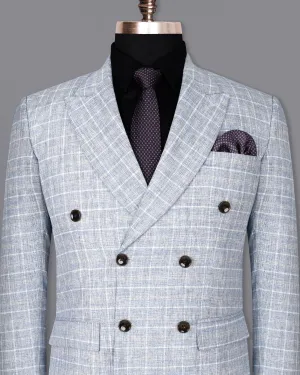 Wild Blue Yonder Windowpane Double Breasted Wool Rich Blazer