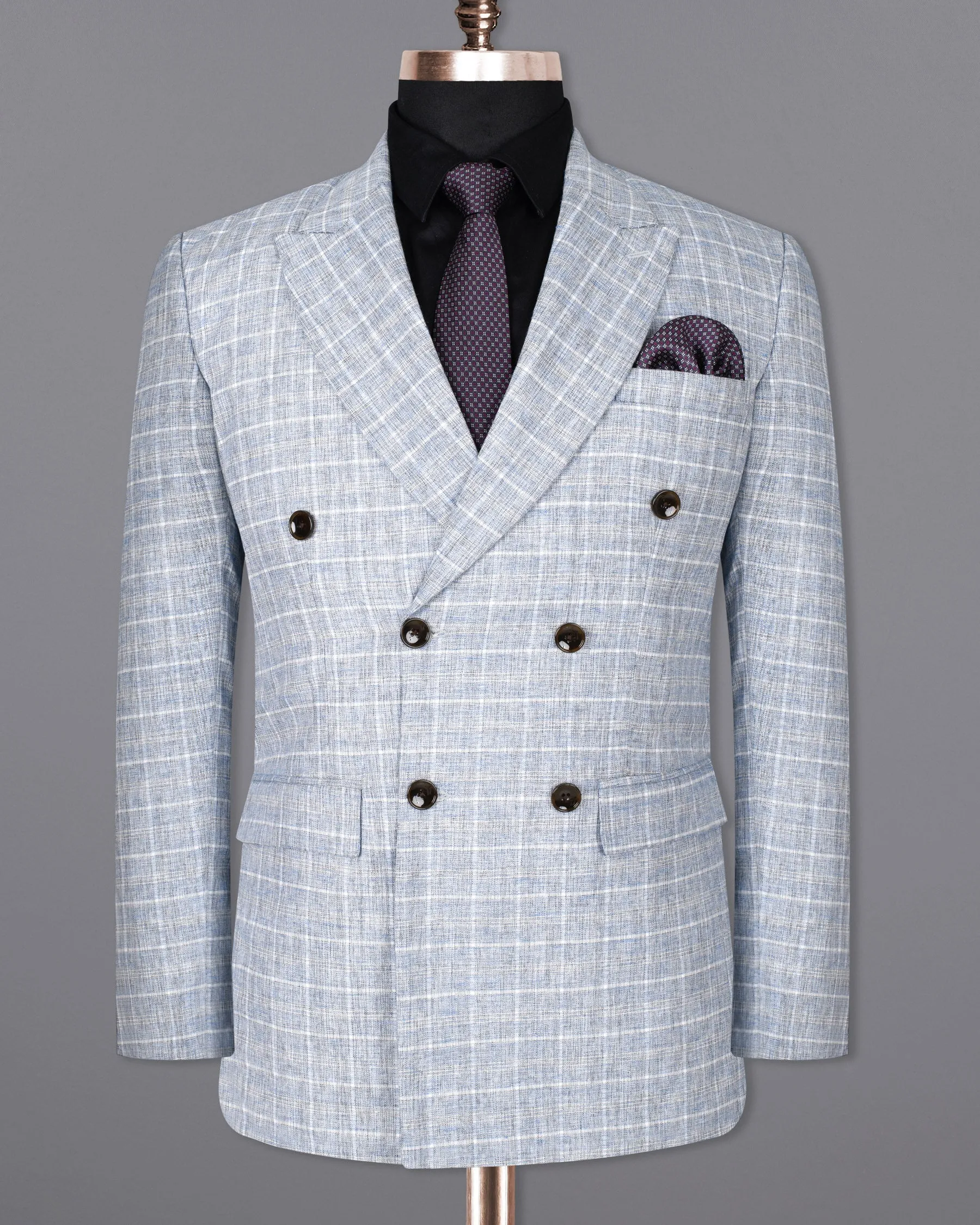 Wild Blue Yonder Windowpane Double Breasted Wool Rich Blazer