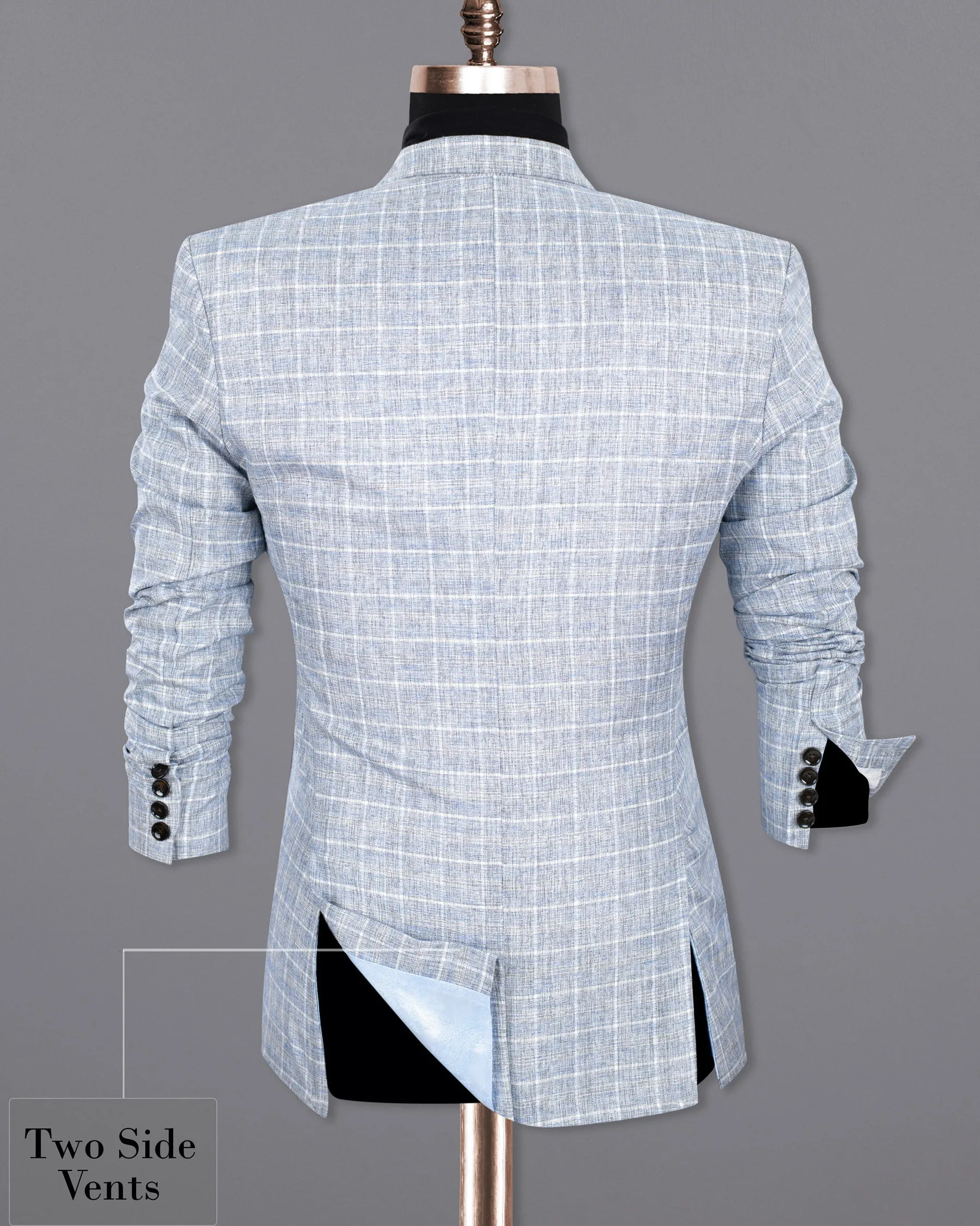 Wild Blue Yonder Windowpane Double Breasted Wool Rich Blazer