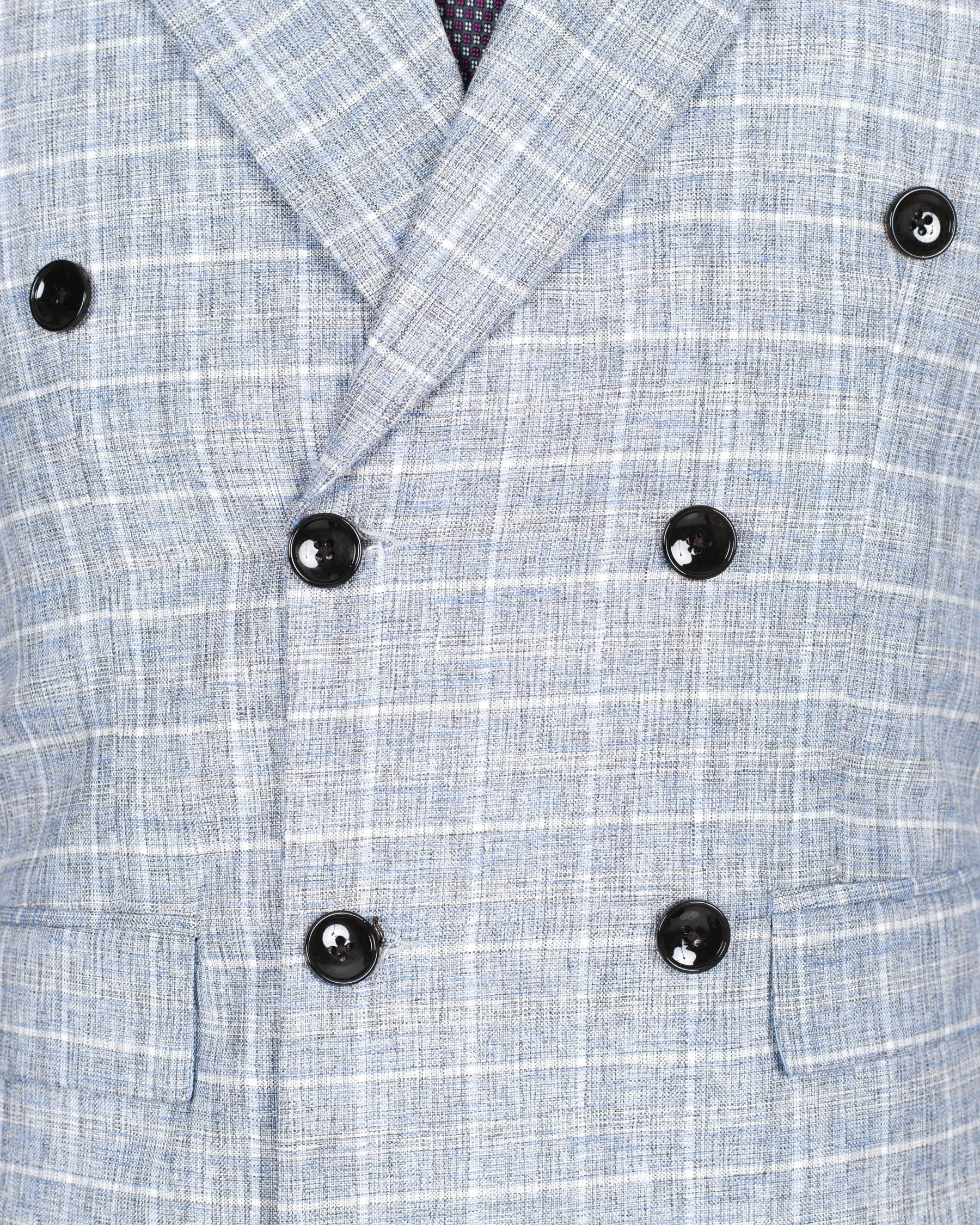 Wild Blue Yonder Windowpane Double Breasted Wool Rich Blazer