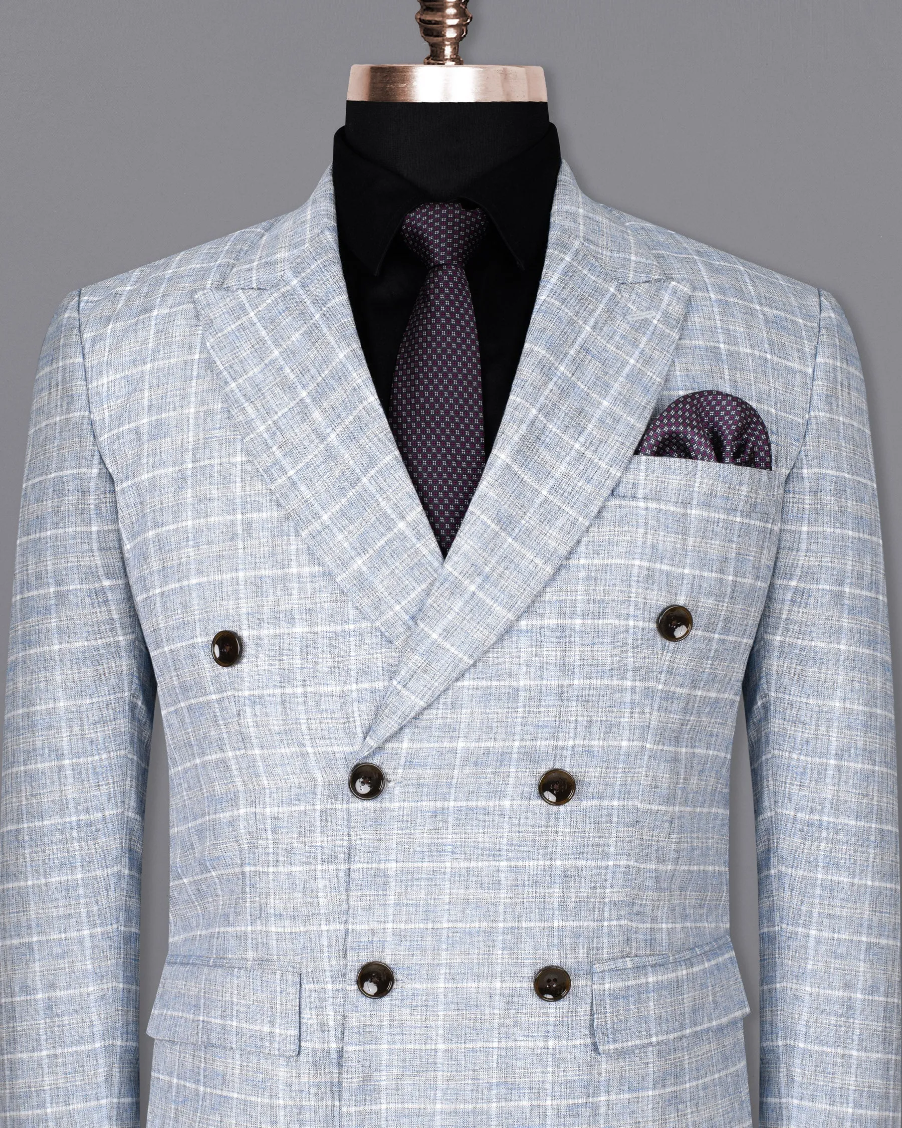 Wild Blue Yonder Windowpane Double Breasted Wool Rich Blazer