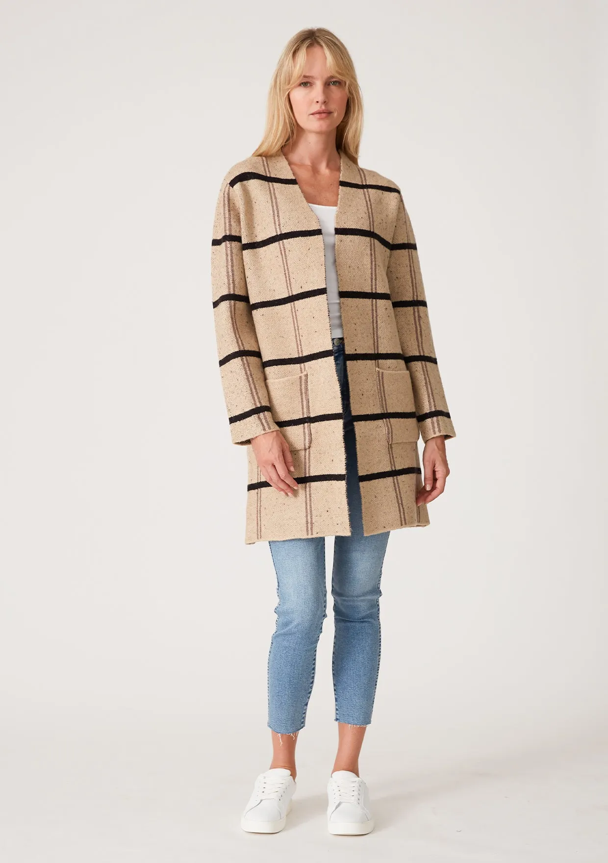 Window Pane  Long Sleeve Open Front Cardigan