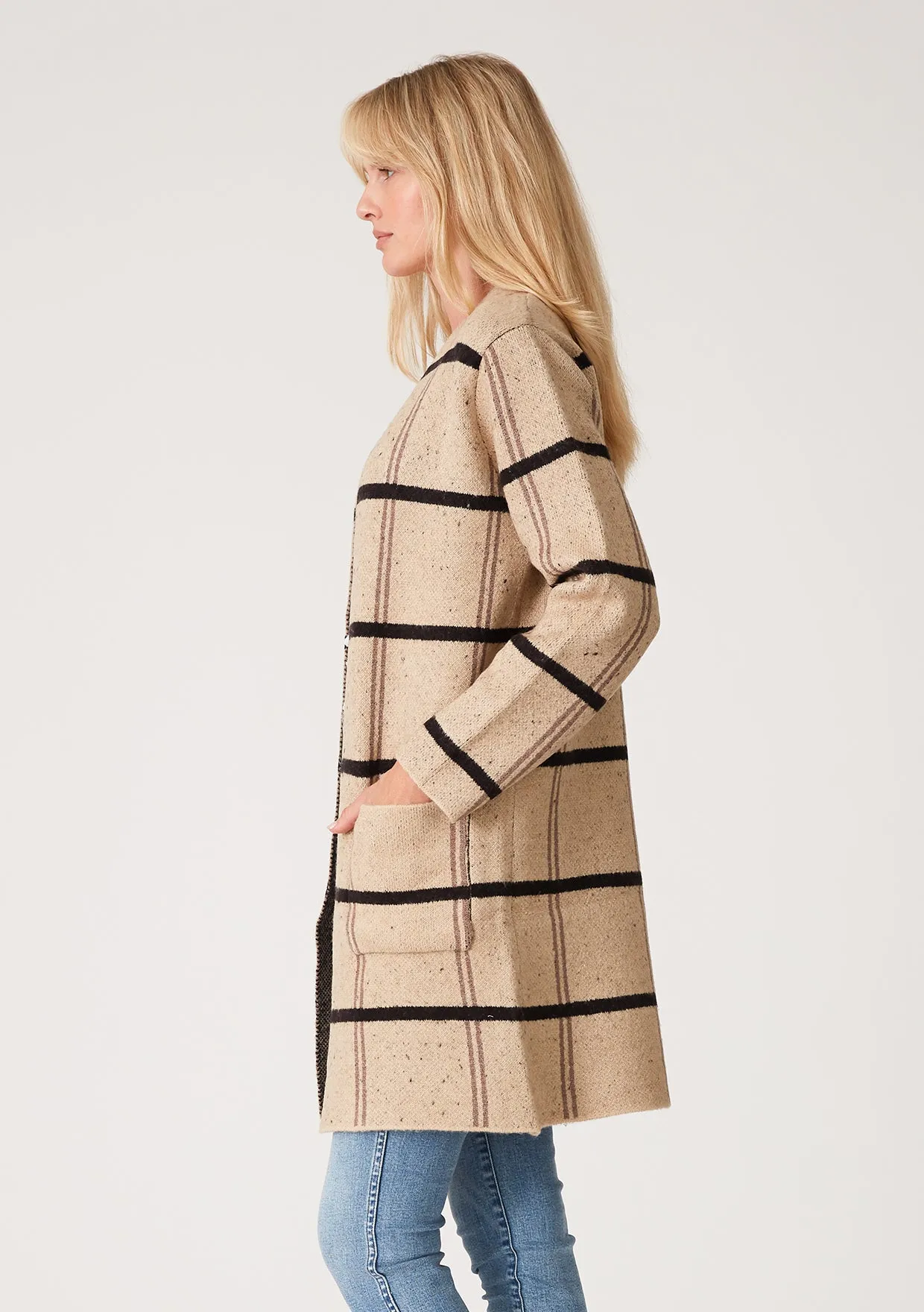 Window Pane  Long Sleeve Open Front Cardigan