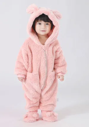 Winter Bear Suit with Booties - Pink