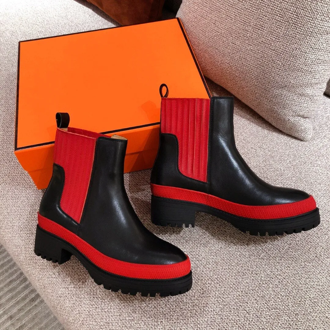 Woman Med Thick Heels Booties Round Toe