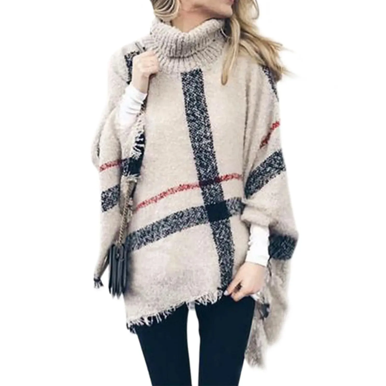Women Asymmetrical Tassel Pullover Jumper Casual  Sleeve Shawl Coat