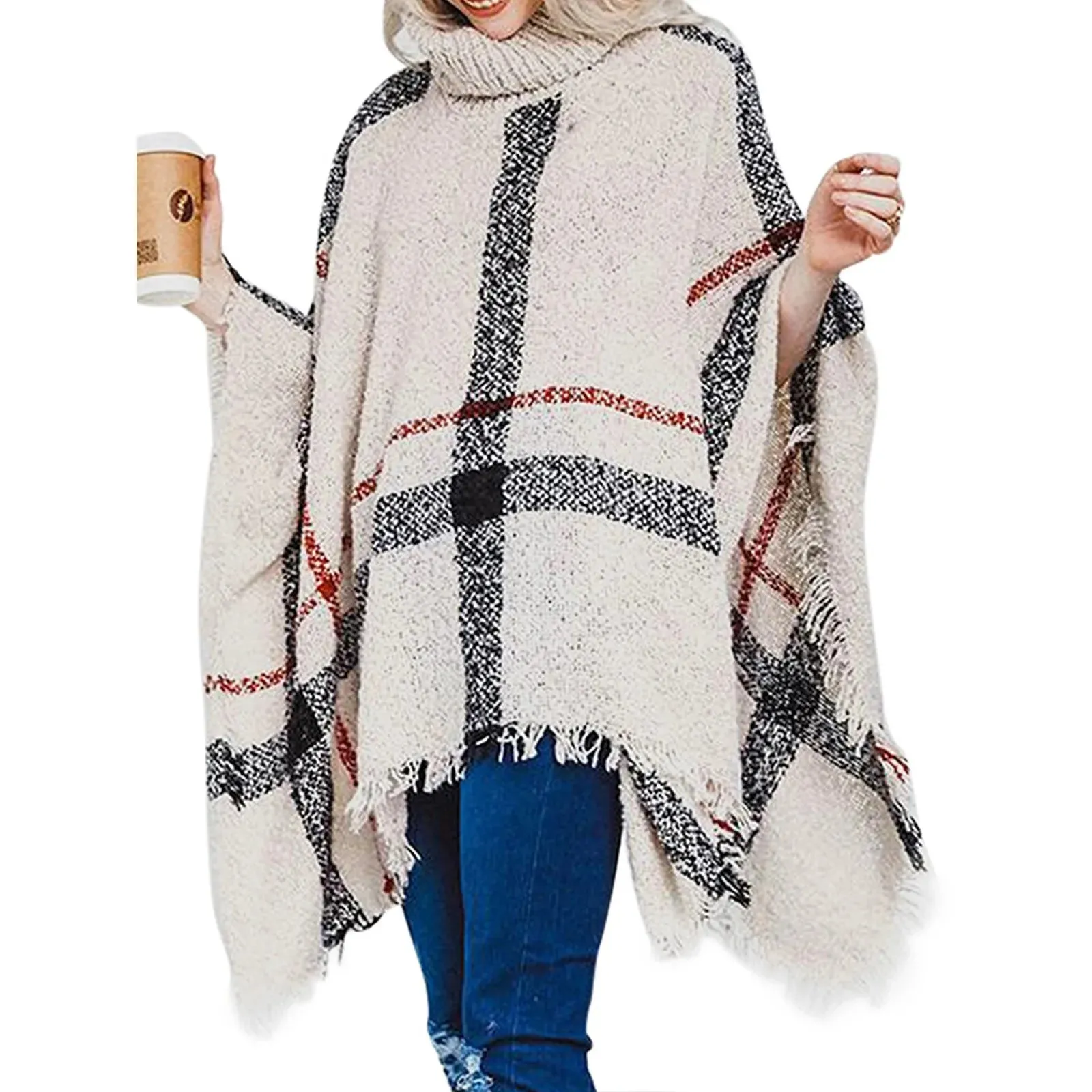 Women Asymmetrical Tassel Pullover Jumper Casual  Sleeve Shawl Coat
