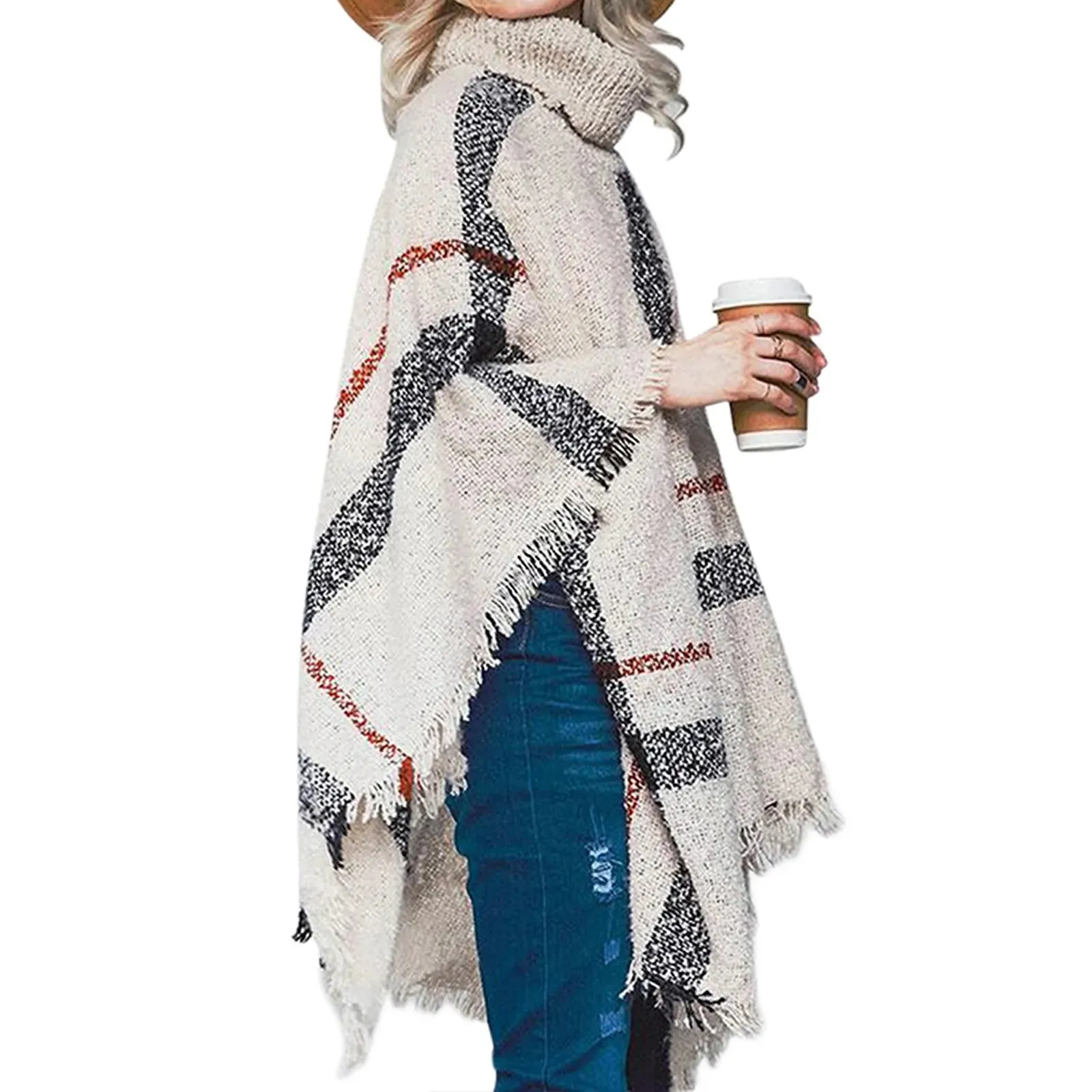 Women Asymmetrical Tassel Pullover Jumper Casual  Sleeve Shawl Coat