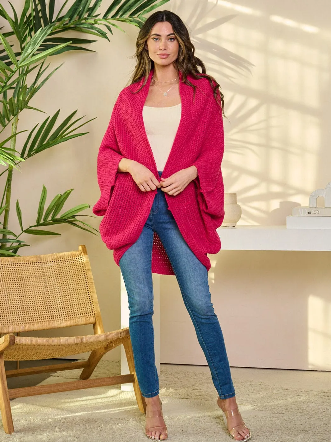 WOMEN'S 3/4 SLEEVE OPEN FRONT KNITTED CARDIGAN