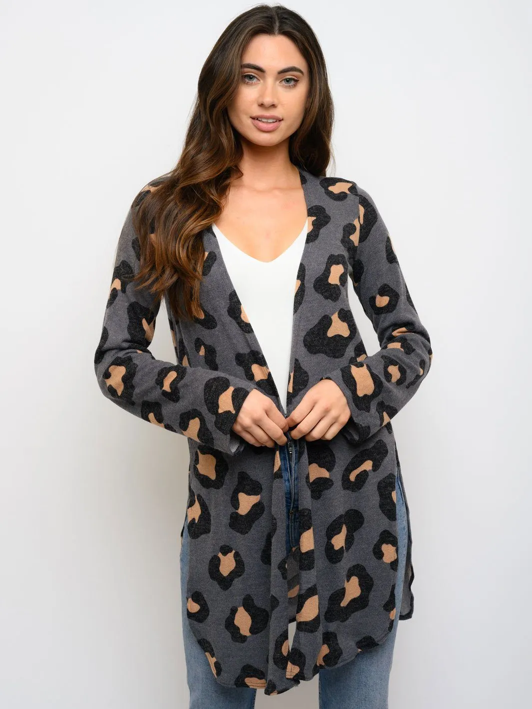 WOMEN'S ANIMAL PRINT LONG SLEEVE CARDIGAN