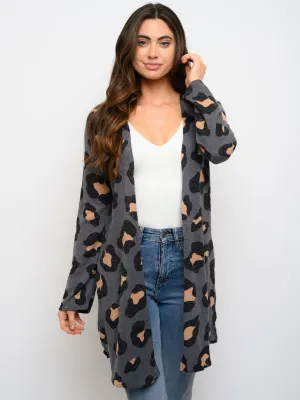 WOMEN'S ANIMAL PRINT LONG SLEEVE CARDIGAN