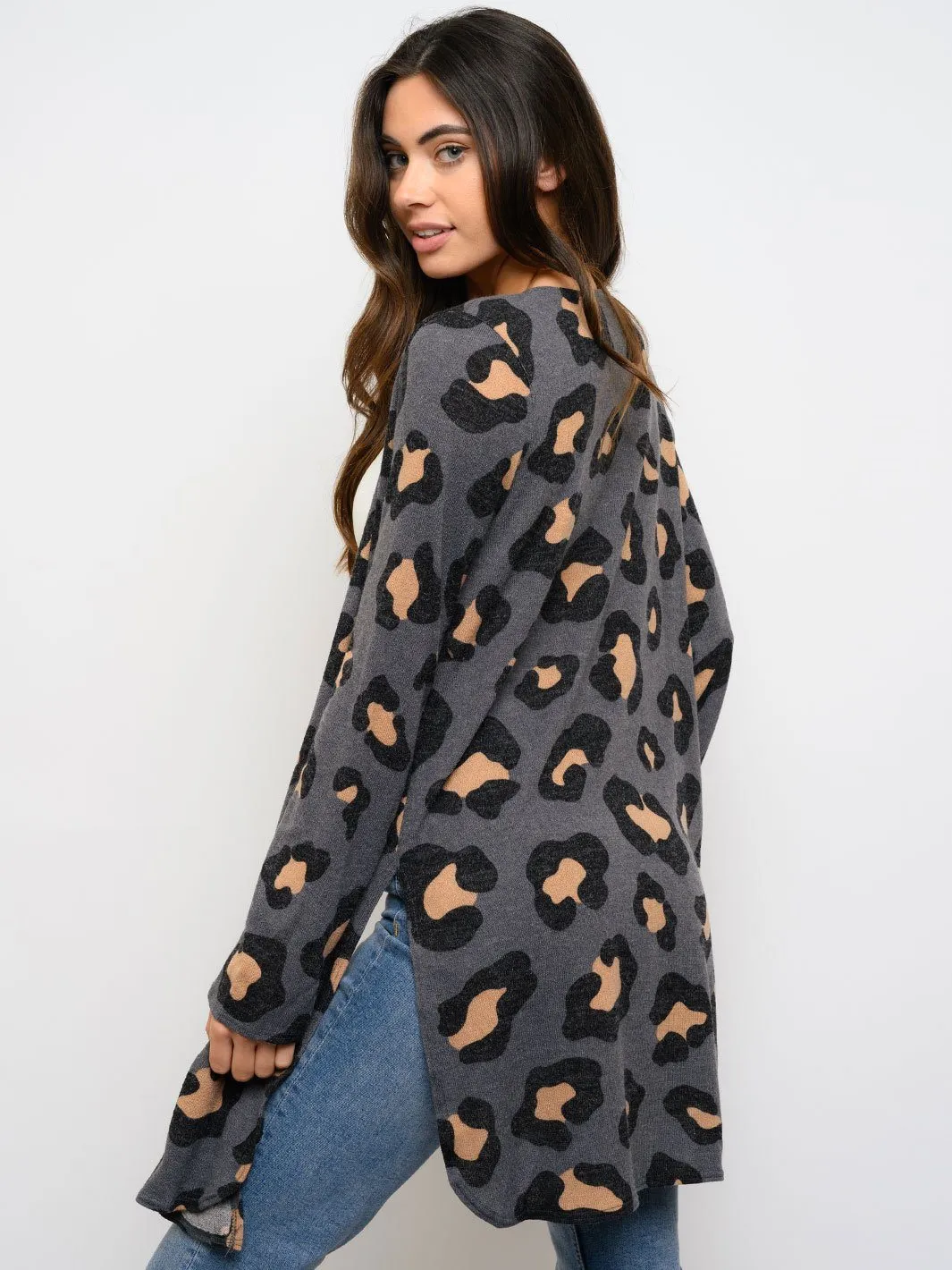 WOMEN'S ANIMAL PRINT LONG SLEEVE CARDIGAN