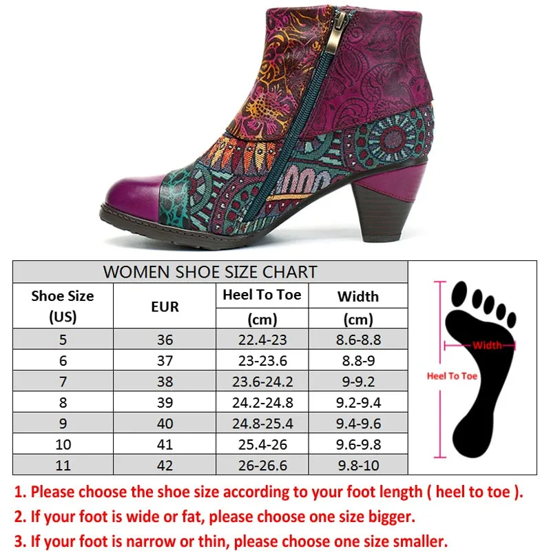 Women's Bohemian Fashion Leather Square Heels Ankle Boots