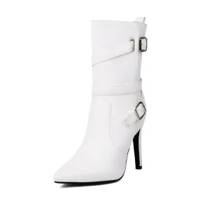 Women's Buckle Strap Pointed Toe Thin Heel Short Boots