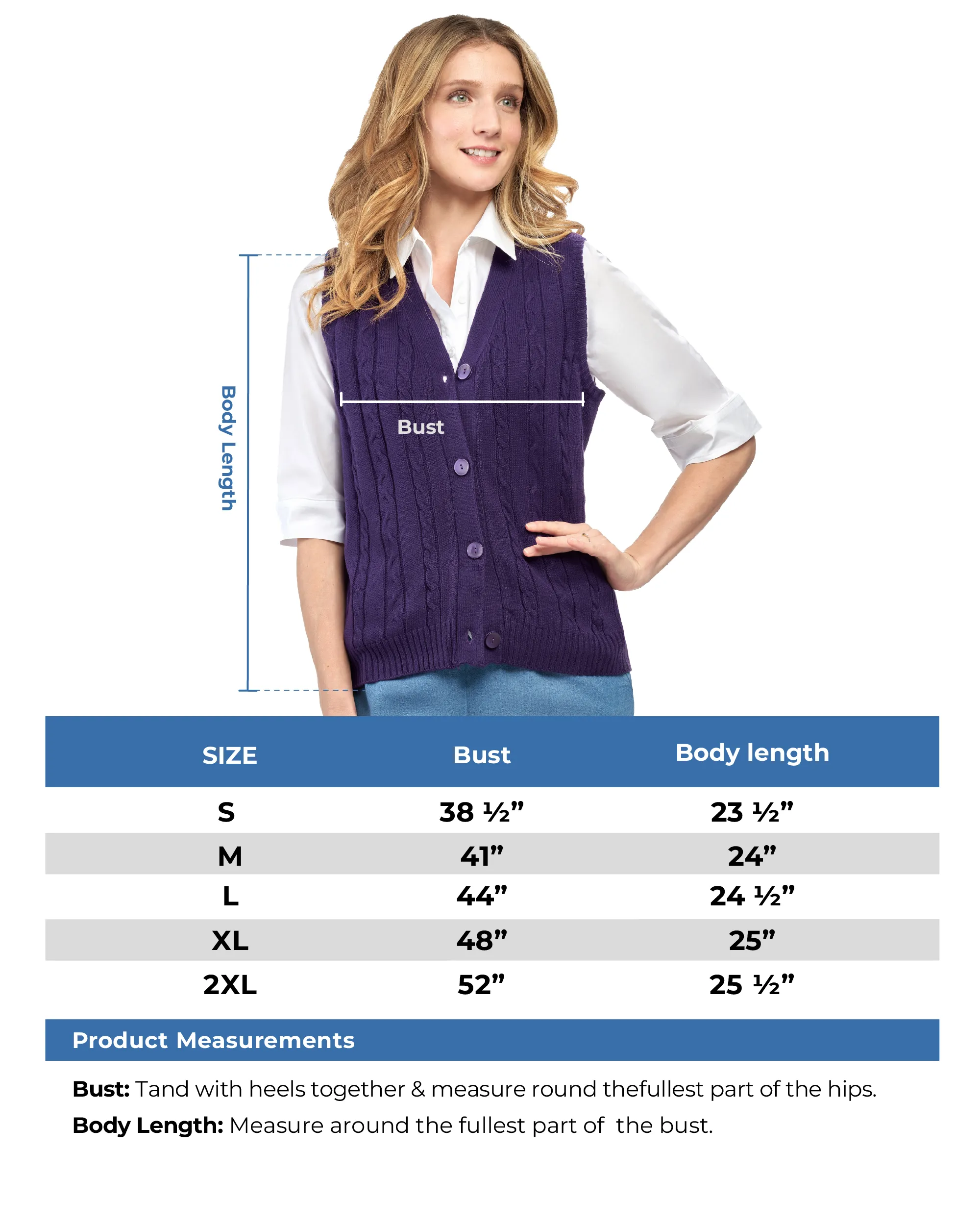 Women's Button Front Cable Knit Cardigan Sweater Vest - Button Up Styling in a Timeless Cable Knit