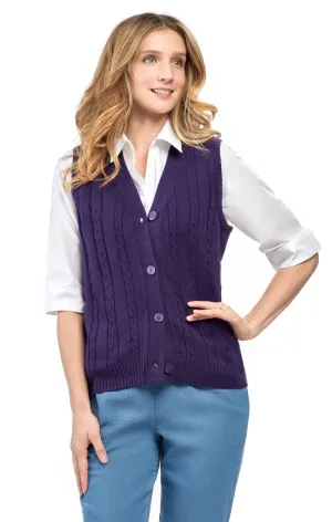 Women's Button Front Cable Knit Cardigan Sweater Vest - Button Up Styling in a Timeless Cable Knit