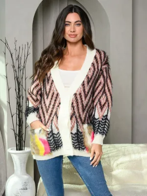 WOMEN'S BUTTON UP FEATHER DETAILED POCKETS CARDIGAN